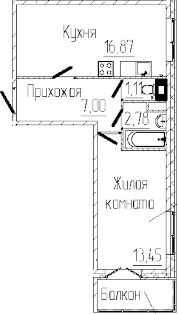1-комнатная квартира 42.25 м², 8/8 эт., ЖК «SERTOLOVO PARK»